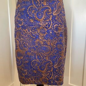LOFT Blue and Brown Paisley Pencil Skirt